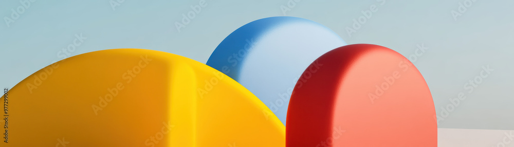 Poster abstract shapes in vibrant colors against a minimalist backdrop create a modern, artistic compositio