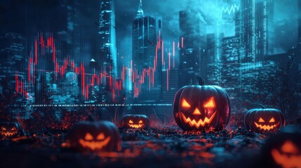 Spooky Stock Market Trends: Halloween-Themed Charts with Eerie Icons and Creepy Finance Elements