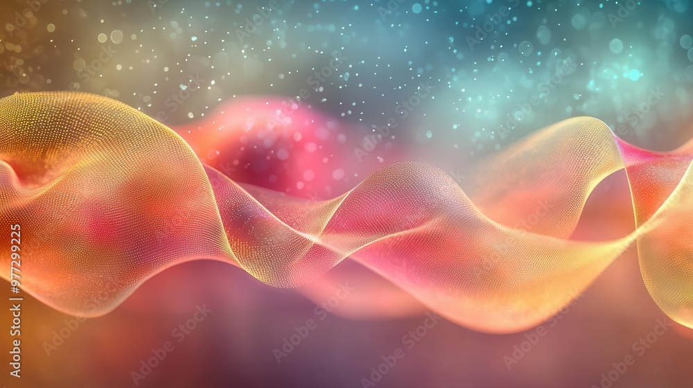 Poster a vibrant wave of color and light flows through a dreamy atmosphere, creating a sense of motion and 
