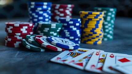 Winning Hand in Poker: A winning poker hand laid out on the table, surrounded by chips and cards. 
