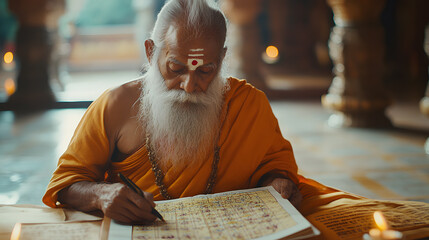 Ancient Hindu Sadhu Reading a Book | Spiritual Wisdom and Sacred Texts in Hindu Tradition