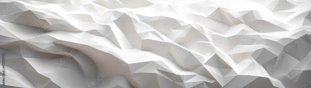 Poster abstract polygonal surface with white geometric shapes and dynamic patterns, creating a modern and m