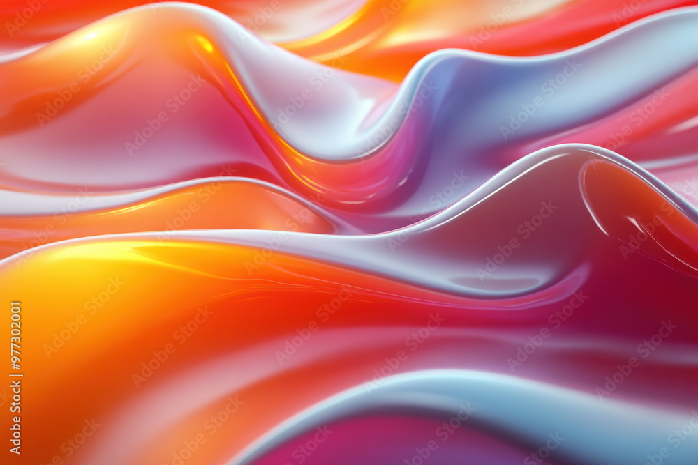 Poster vibrant abstract waves of color creating a smooth, fluid effect, showcasing bright gradients and sil