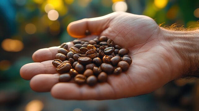 Open sack of freshly roasted coffee beans, Brown roasted coffee beans closeup.