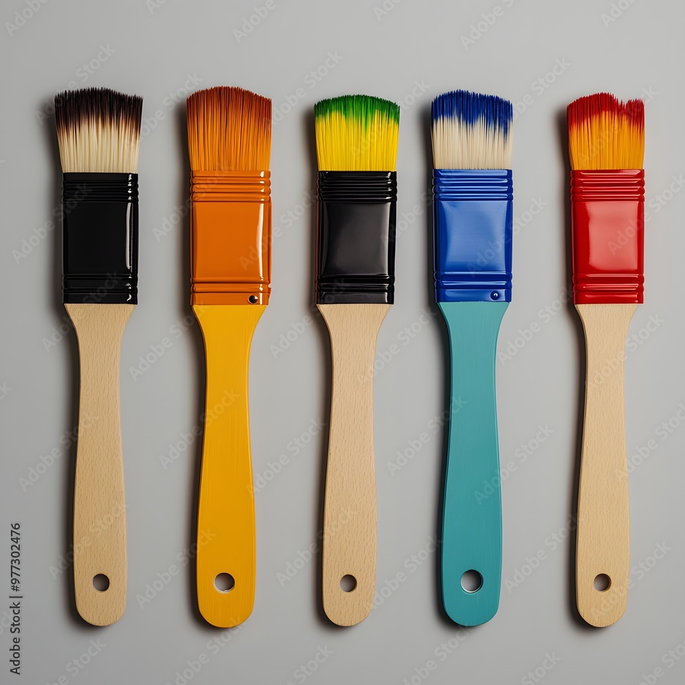 Poster 40. a set of colorful paintbrushes isolated on a soft gray background