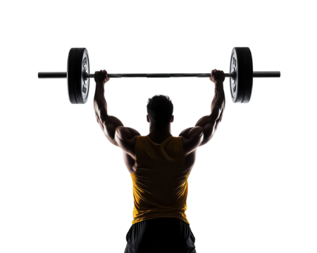 Silhouette of a muscular man lifting a barbell, with transparent background