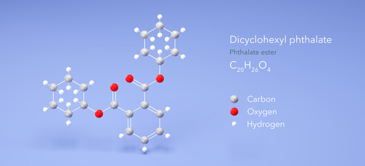 dicyclohexyl phthalate molecule, molecular structure, diester, 3d model, Structural Chemical Formula and Atoms with Color Coding