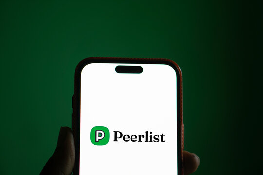 Dhaka, Bangladesh- 16 Sep 2024: Peerlist logo is displayed on smartphone. Peerlist is a professional network where you can showcase your proof of work.