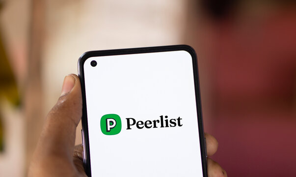 Dhaka, Bangladesh- 16 Sep 2024: Peerlist logo is displayed on smartphone. Peerlist is a professional network where you can showcase your proof of work.