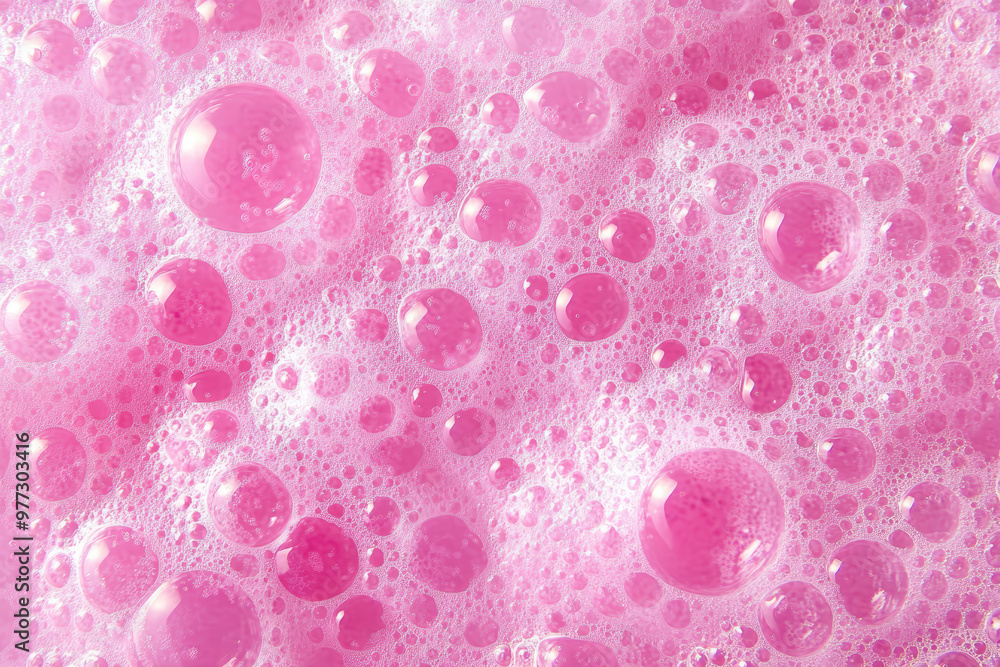 Poster close-up of vibrant pink soap bubbles creating a whimsical, frothy texture. perfect for background o