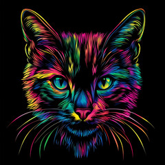 Obraz premium Neon cat art, the rainbow glow art of your beloved pet