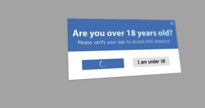 Clicking age website pop up, are you over 18 years old question, legal age verification button, footage