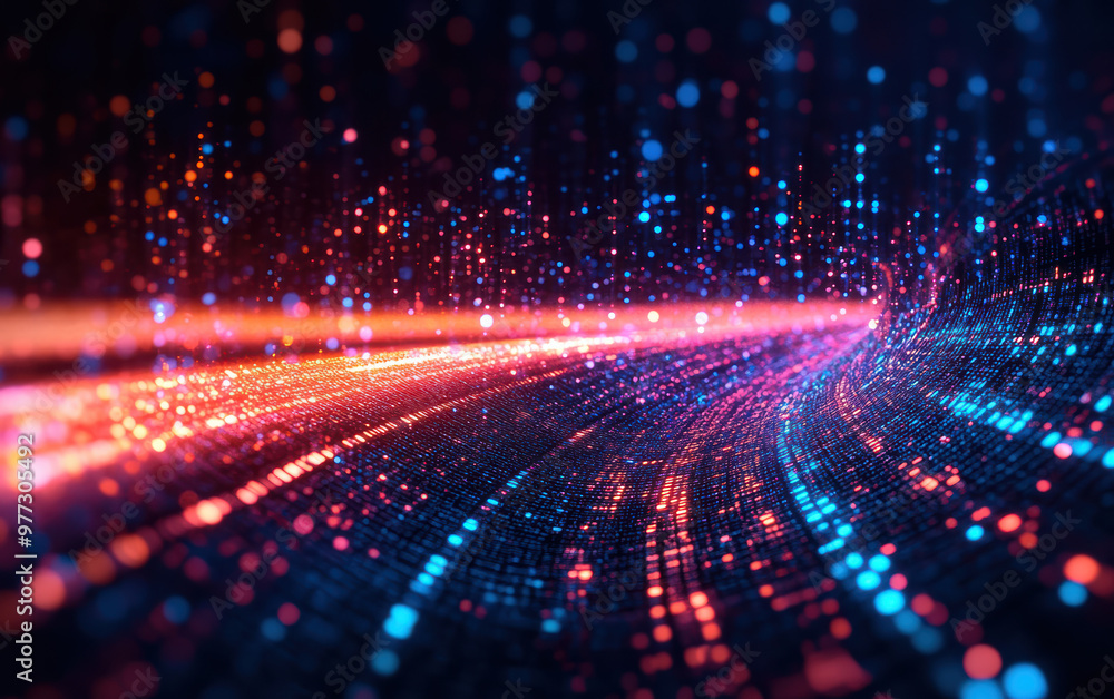 Poster abstract digital wave with vibrant holographic colors representing data flow and technology connecti