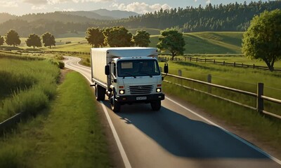 box truck on the road carrying many packages