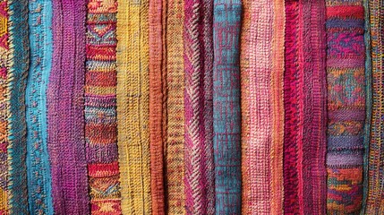 A high-resolution image of a handmade textile texture, featuring intricate, handwoven patterns in vibrant colors, ideal for adding a touch of artisanal craftsmanship to any design.