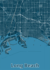 Long Beach, California, USA artistic blueprint map poster