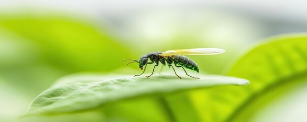 Fototapeta premium Bioengineered insects pollinating crops in a high-tech greenhouse, synthetic biology, agricultural innovation