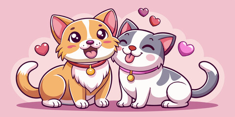 cute and happy dog and cat