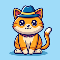cute-cat-sitting-with-hat-cartoon-vector