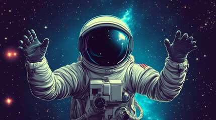 Astronaut in space suit and helmet. Space Exploration. Illustration