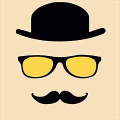 Creative face shape, serious face mustache sunglasses logo vector design illustration