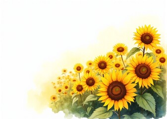 Obraz premium Vibrant Sunflowers in Watercolor Style with Copy Space