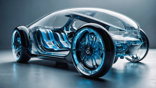 Digital rendering of a transparent high tech electric car - Powered by Adobe