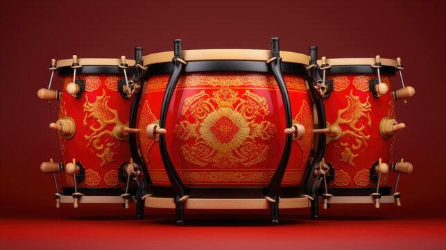 Superb Red Chinese-style Bass Drum