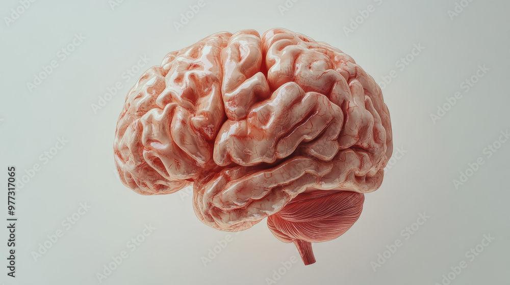 Poster detailed of a human brain on a light background, showcasing intricate neural pathways and cerebral c