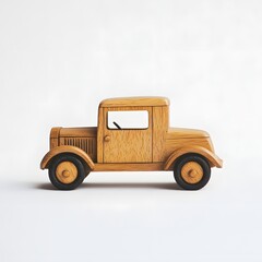 277. A vintage wooden toy car isolated on a soft white background