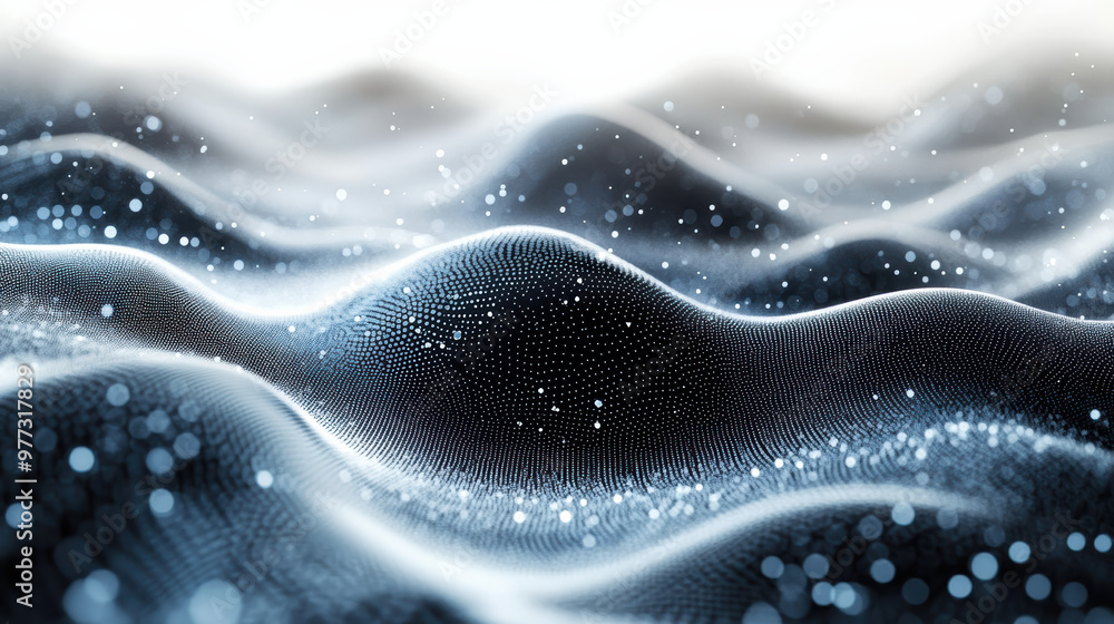 Poster abstract digital wave pattern with glowing dots representing futuristic technology aesthetics in a s