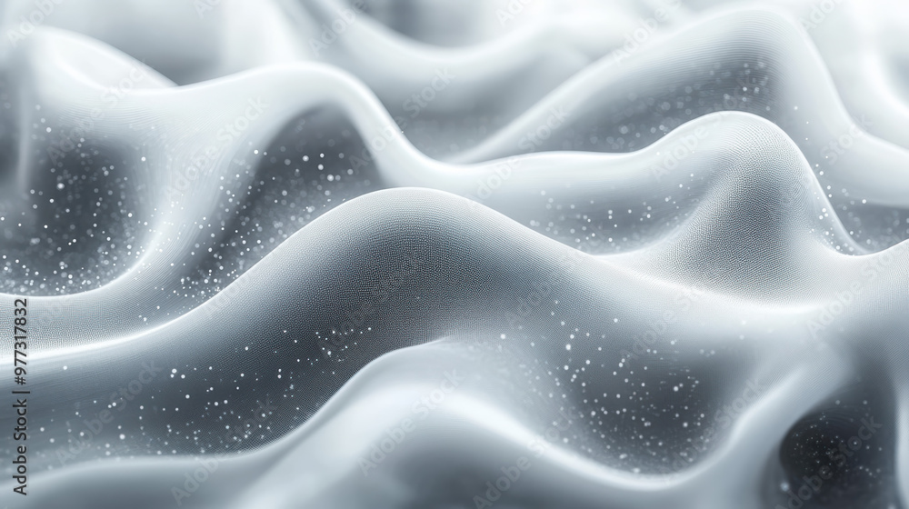Poster abstract waves of soft white fabric and shimmering particles create a serene and ethereal atmosphere