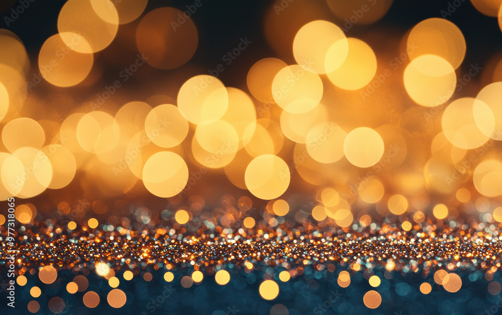 Poster golden bokeh lights with sparkling background create a festive and magical atmosphere, perfect for c