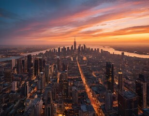 Obraz premium Cityscape at Sunset with Stunning Aerial View