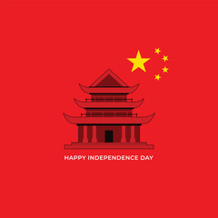 China happy national day greeting card, banner, vector illustration. Chinese holiday 1st of October design element with stars flag as a symbol of independence