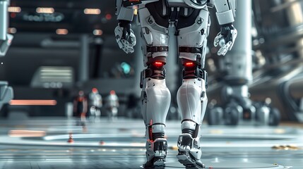 Robotic Exoskeleton: A person wearing a robotic exoskeleton, enhancing their strength and mobility. 

