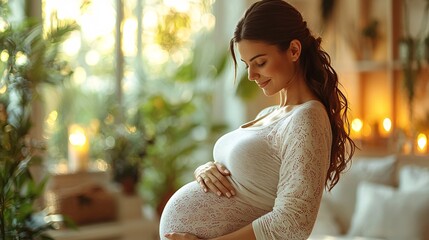 Show a mother receiving a prenatal massage, with her baby bump gently supported