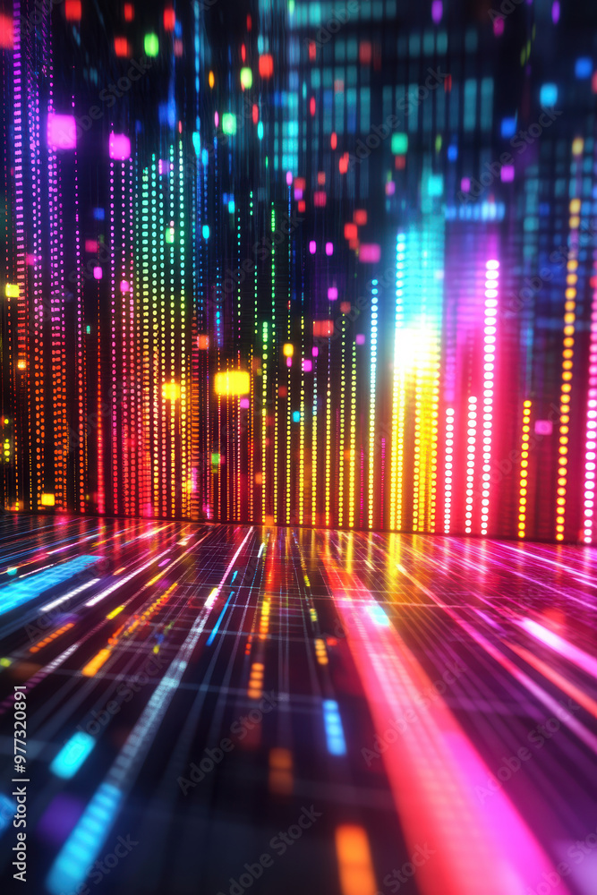 Poster vibrant digital abstract background with colorful neon lights and lines, creating a futuristic and d