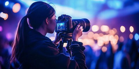A photographer captures the energy of a concert with their camera.