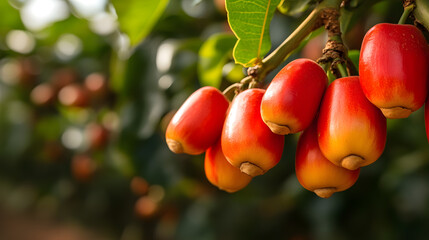 Obraz premium Cashew Tree | Nut-Bearing Tree with Lush Green Foliage and Sustainable Farming Practices