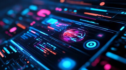 Obraz premium Holographic software design tools, dynamic UI elements, futuristic digital canvas