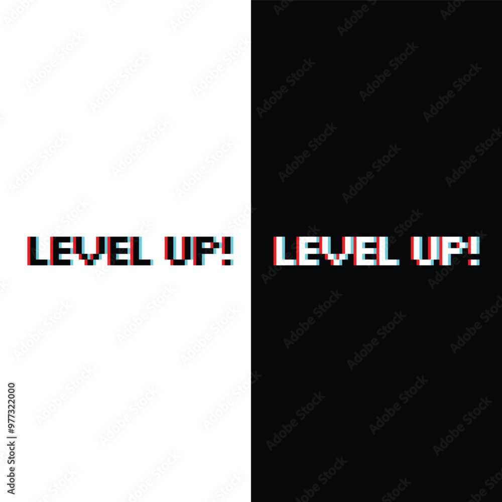 Aufkleber glitch level up button 8 bit text level up pixel art 8-bit for game you win