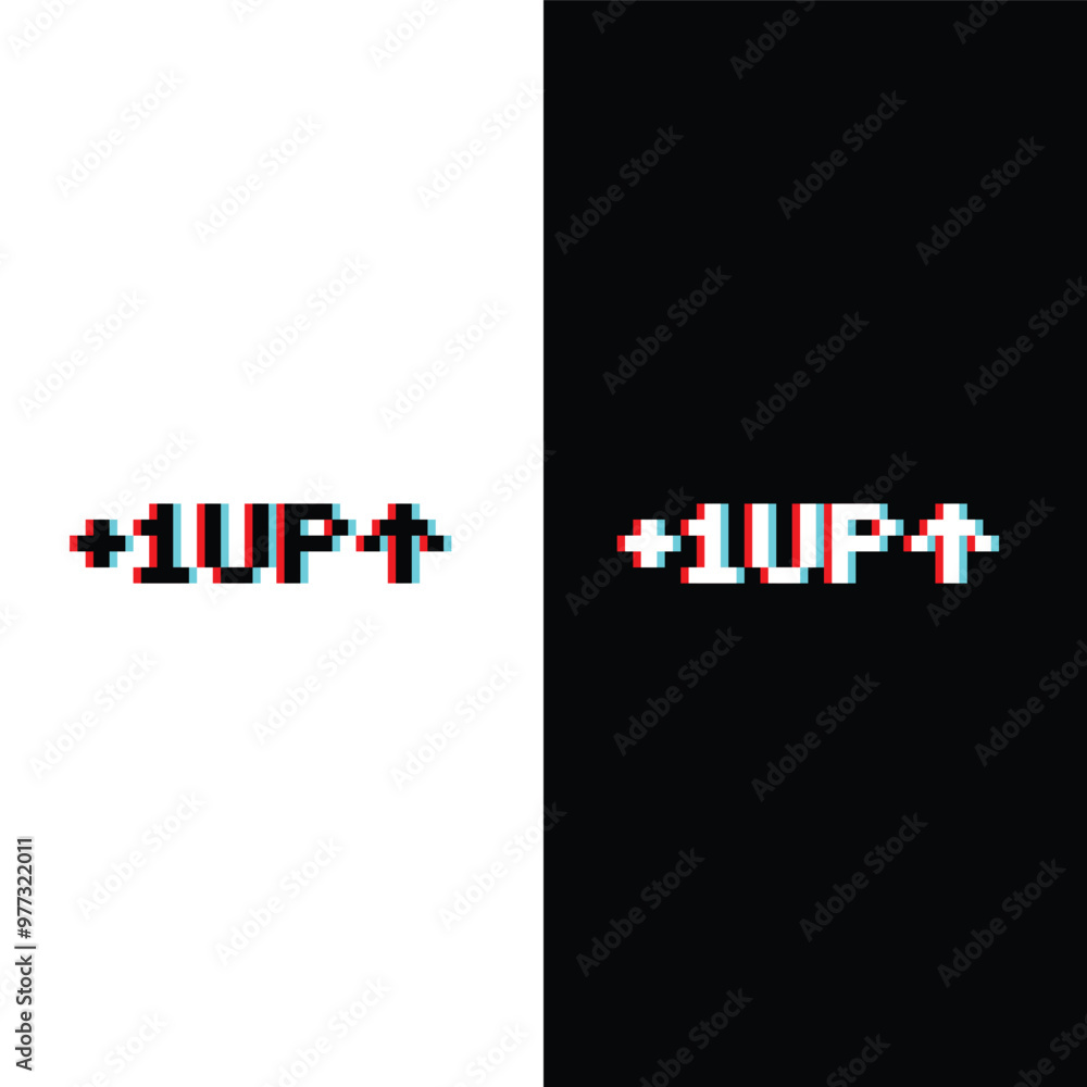 Poster glitch level up button 8 bit text level up Pixel art 8-bit for game you win