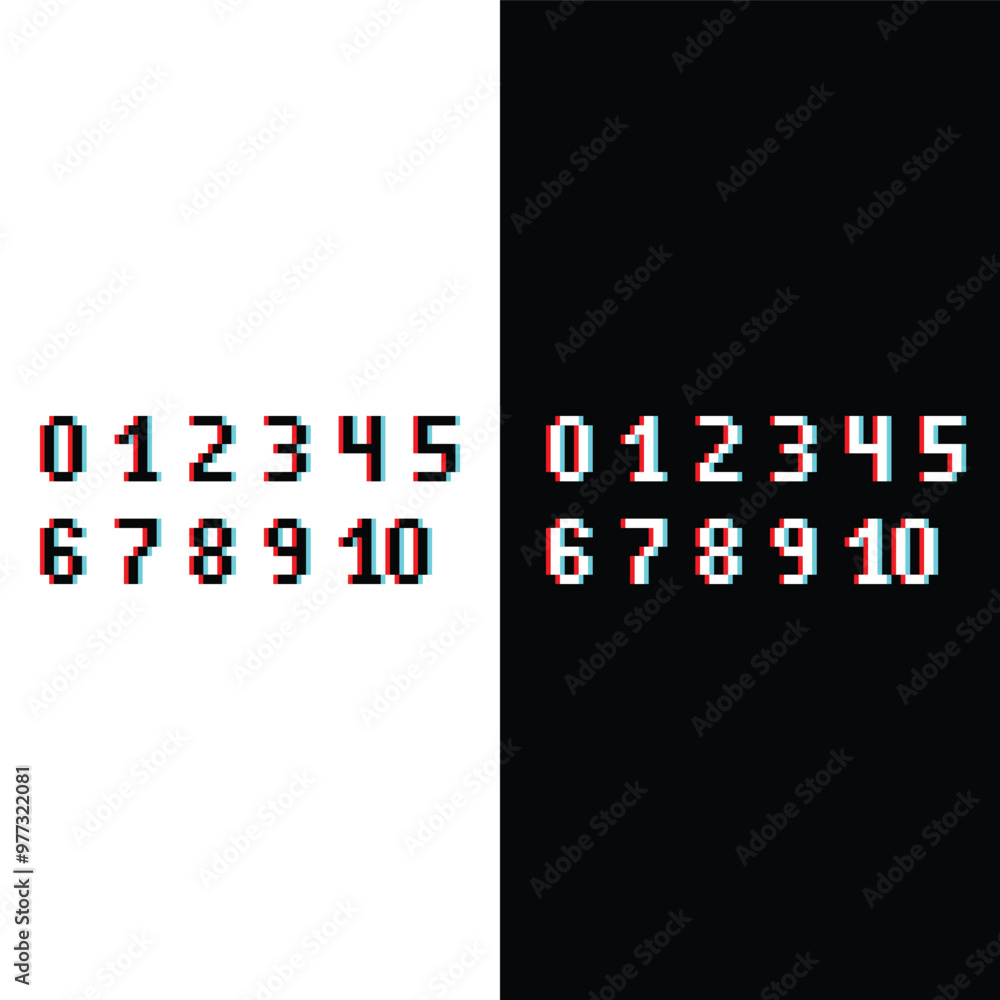 Poster glitch pixel numbers icon. vector pixel art number from 0 to 10 8 bit logo for game