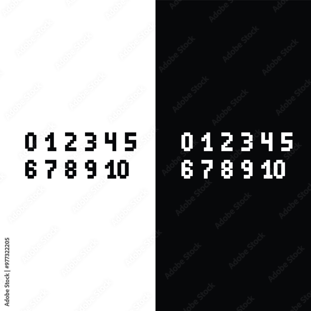 Poster pixel numbers icon. vector pixel art number from 0 to 10 8 bit logo for game
