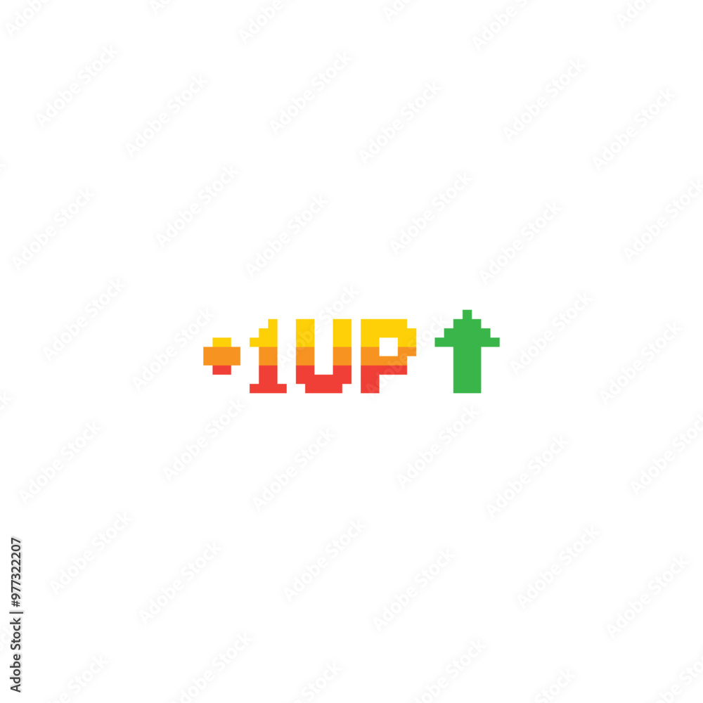 Fototapete level up button 8 bit text level up pixel art 8-bit for game you win