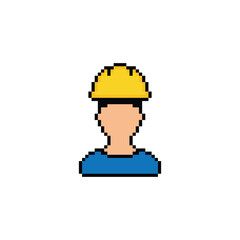 pixel Man with hard hat icon. Vector pixel art Engineer  8 bit logo for game