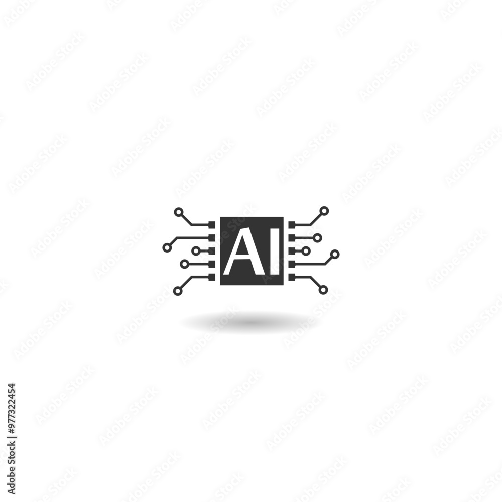 Poster ai microchip icon with shadow