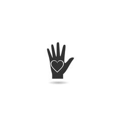Heart on hand icon with shadow
