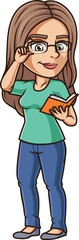 Cartoon woman reading carefully vector illustration